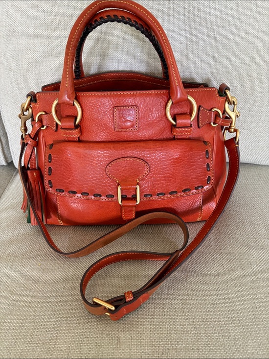 Dooney & Bourke Handbags - Vintage Dooney & Bourke Bright Orange Leather Satchel with Gold Hardware